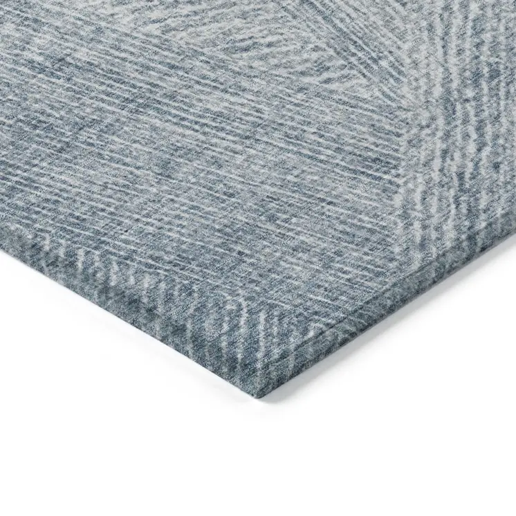 5' X 8' Denim Blue And Ivory Abstract Washable Indoor Outdoor Area Rug