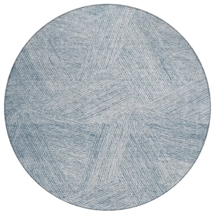 8' Denim Blue And Ivory Round Abstract Washable Indoor Outdoor Area Rug