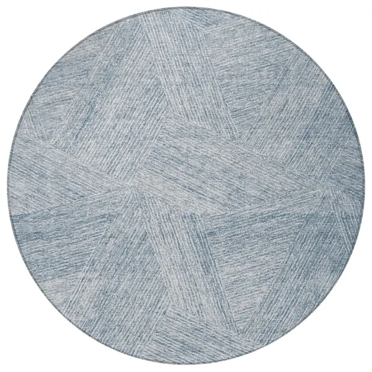 8' Denim Blue And Ivory Round Abstract Washable Indoor Outdoor Area Rug
