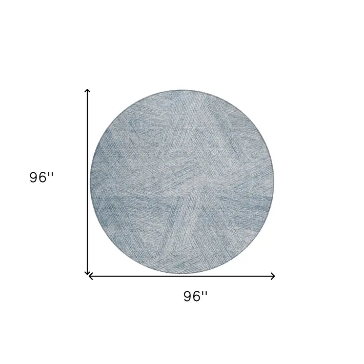 8' Denim Blue And Ivory Round Abstract Washable Indoor Outdoor Area Rug