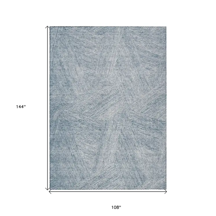 9' X 12' Denim Blue And Ivory Abstract Washable Indoor Outdoor Area Rug