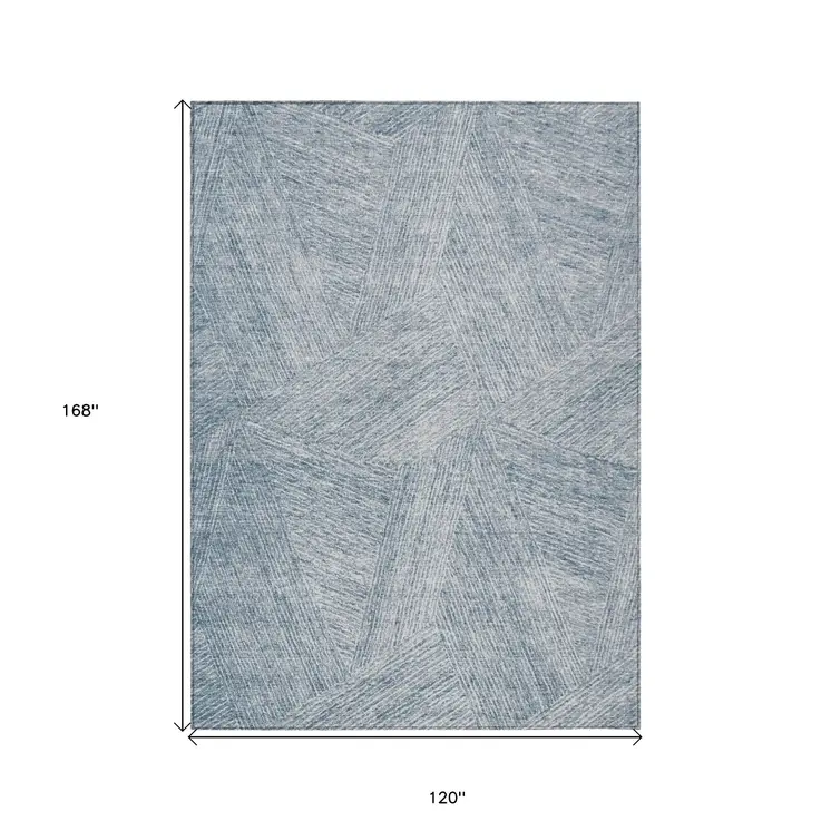10' X 14' Denim Blue And Ivory Abstract Washable Indoor Outdoor Area Rug