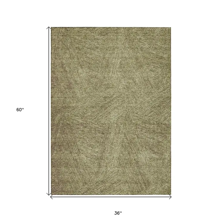 3' X 5' Green Beige And Brown Abstract Washable Indoor Outdoor Area Rug