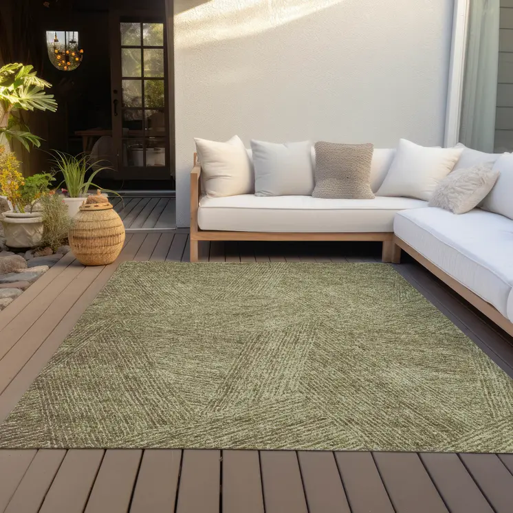 3' X 5' Green Beige And Brown Abstract Washable Indoor Outdoor Area Rug