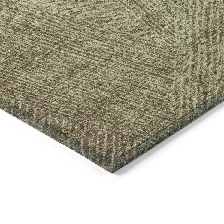 3' X 5' Green Beige And Brown Abstract Washable Indoor Outdoor Area Rug