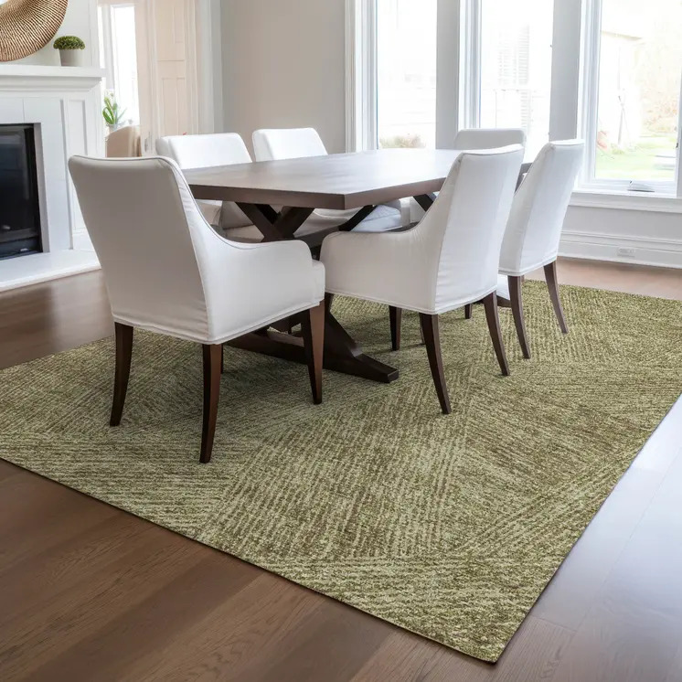 3' X 5' Green Beige And Brown Abstract Washable Indoor Outdoor Area Rug