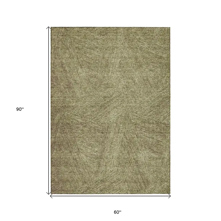 5' X 8' Green Beige And Brown Abstract Washable Indoor Outdoor Area Rug