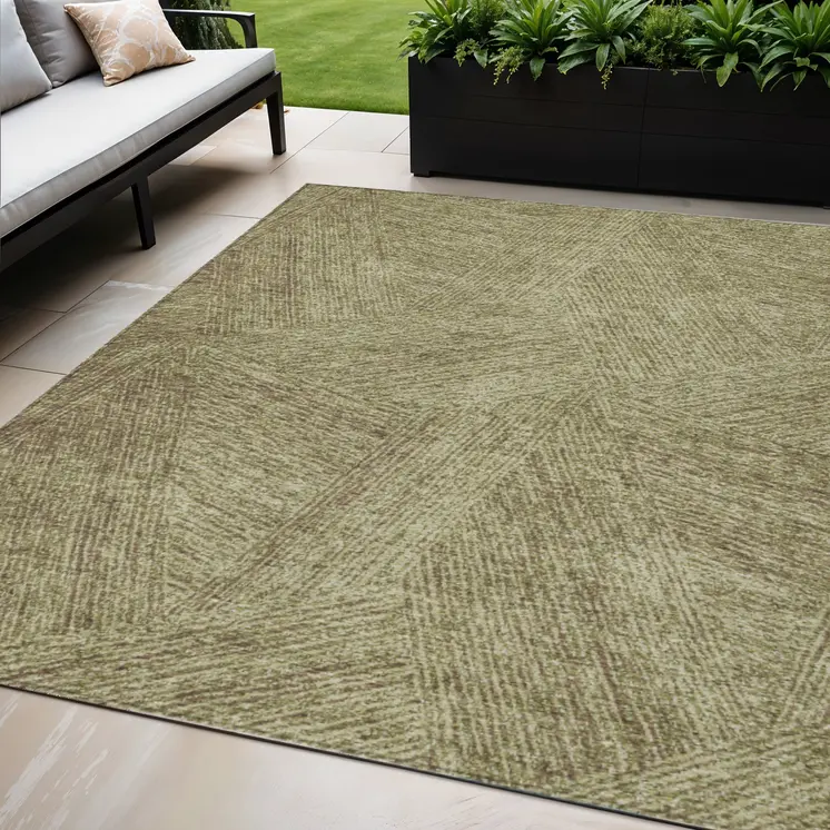 5' X 8' Green Beige And Brown Abstract Washable Indoor Outdoor Area Rug