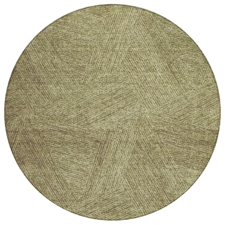 8' Green Beige And Brown Round Abstract Washable Indoor Outdoor Area Rug