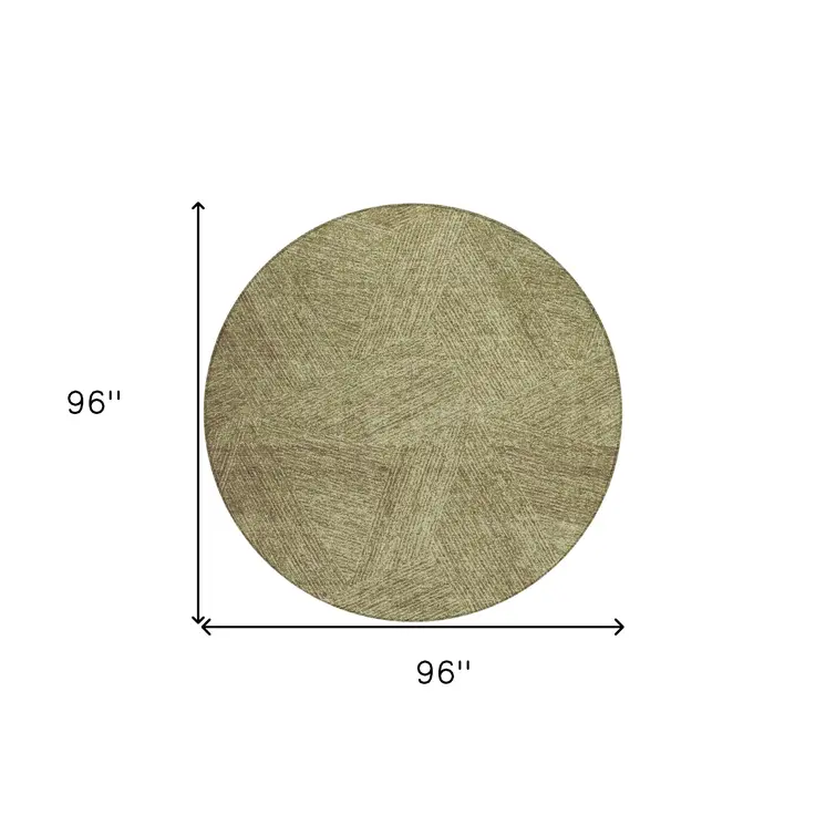 8' Green Beige And Brown Round Abstract Washable Indoor Outdoor Area Rug