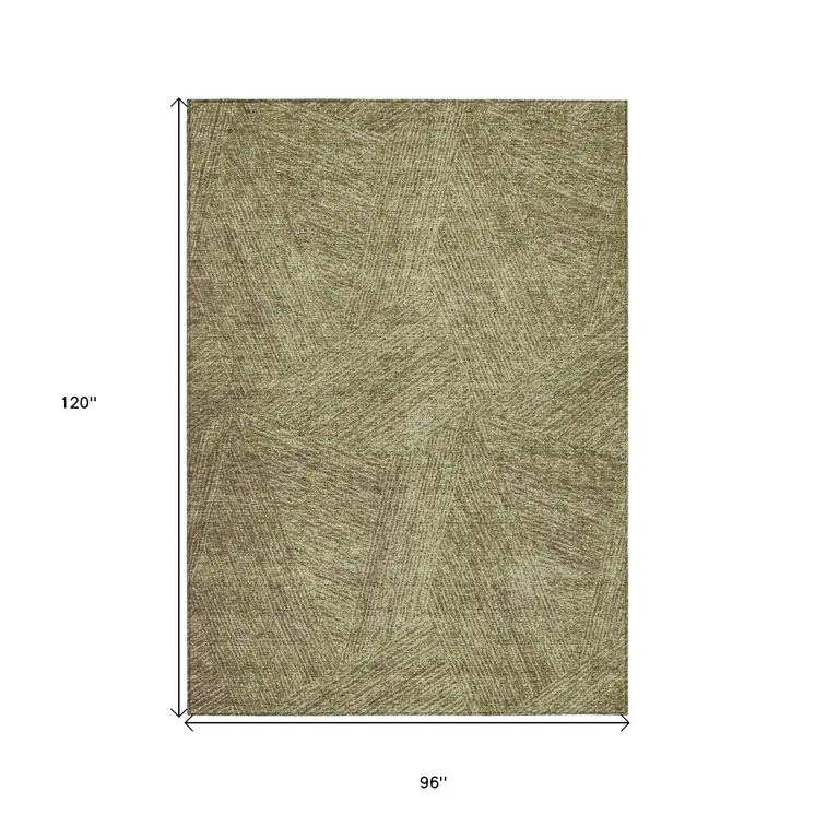 8' X 10' Green Beige And Brown Abstract Washable Indoor Outdoor Area Rug