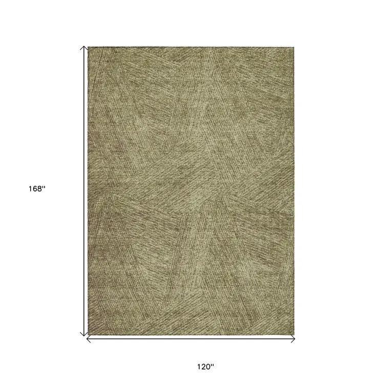 10' X 14' Green Beige And Brown Abstract Washable Indoor Outdoor Area Rug