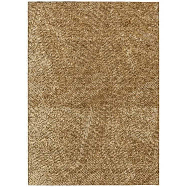 3' X 5' Gold Brown And Ivory Abstract Washable Indoor Outdoor Area Rug