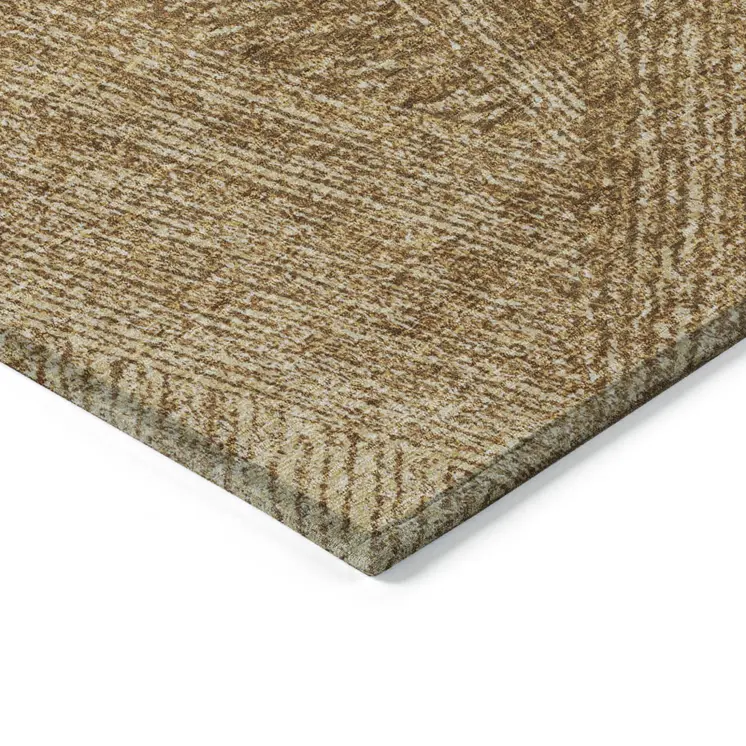 3' X 5' Gold Brown And Ivory Abstract Washable Indoor Outdoor Area Rug