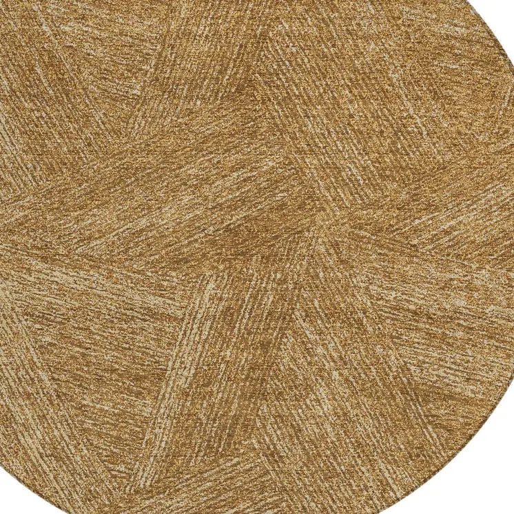 8' Gold Brown And Ivory Round Abstract Washable Indoor Outdoor Area Rug