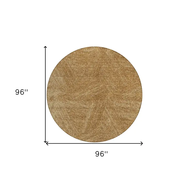 8' Gold Brown And Ivory Round Abstract Washable Indoor Outdoor Area Rug