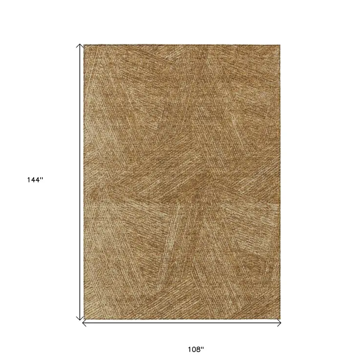 9' X 12' Gold Brown And Ivory Abstract Washable Indoor Outdoor Area Rug