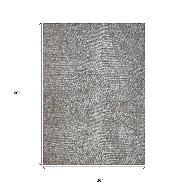 3' X 5' Gray Brown And Ivory Abstract Washable Indoor Outdoor Area Rug