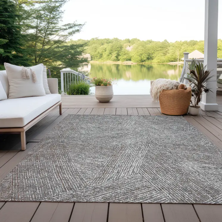 3' X 5' Gray Brown And Ivory Abstract Washable Indoor Outdoor Area Rug