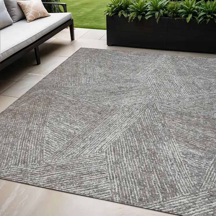 5' X 8' Gray Brown And Ivory Abstract Washable Indoor Outdoor Area Rug