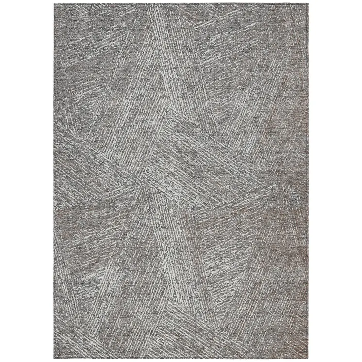 5' X 8' Gray Brown And Ivory Abstract Washable Indoor Outdoor Area Rug