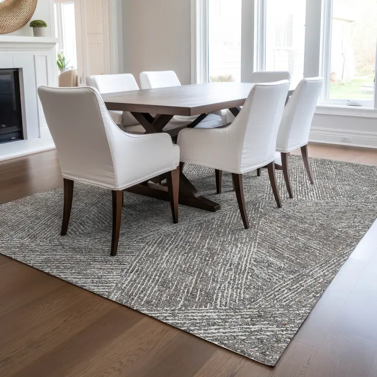 5' X 8' Gray Brown And Ivory Abstract Washable Indoor Outdoor Area Rug