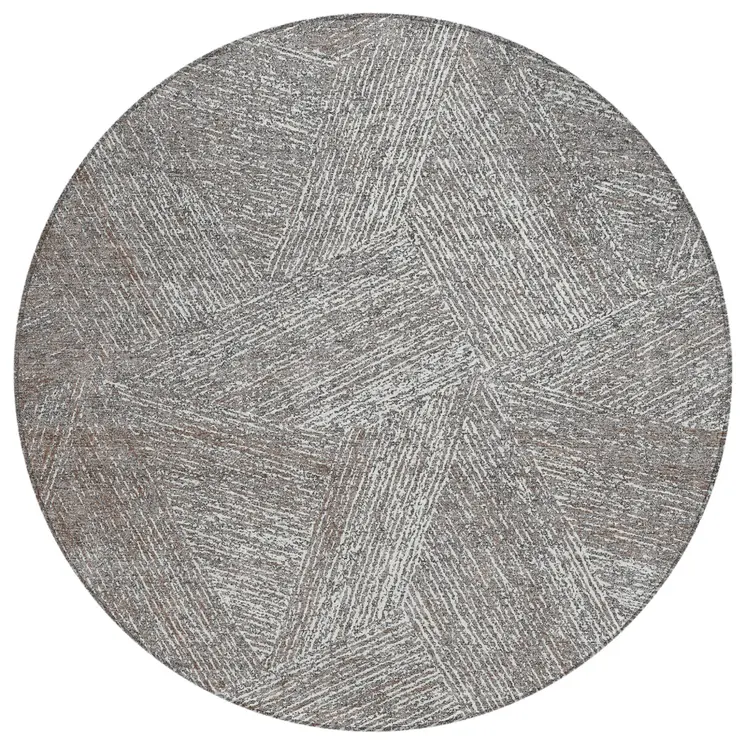 8' Gray Brown And Ivory Round Abstract Washable Indoor Outdoor Area Rug