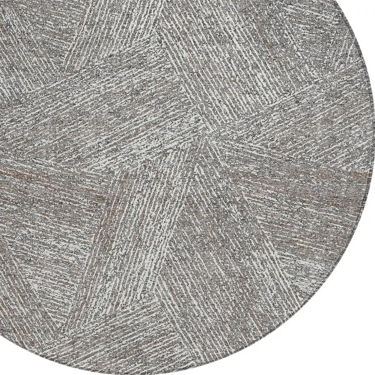 8' Gray Brown And Ivory Round Abstract Washable Indoor Outdoor Area Rug
