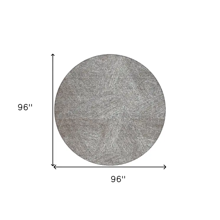 8' Gray Brown And Ivory Round Abstract Washable Indoor Outdoor Area Rug
