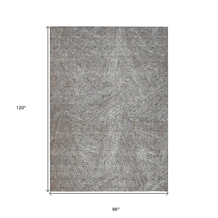 8' X 10' Gray Brown And Ivory Abstract Washable Indoor Outdoor Area Rug