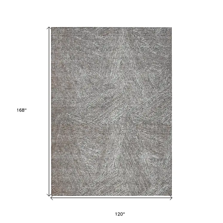 10' X 14' Gray Brown And Ivory Abstract Washable Indoor Outdoor Area Rug