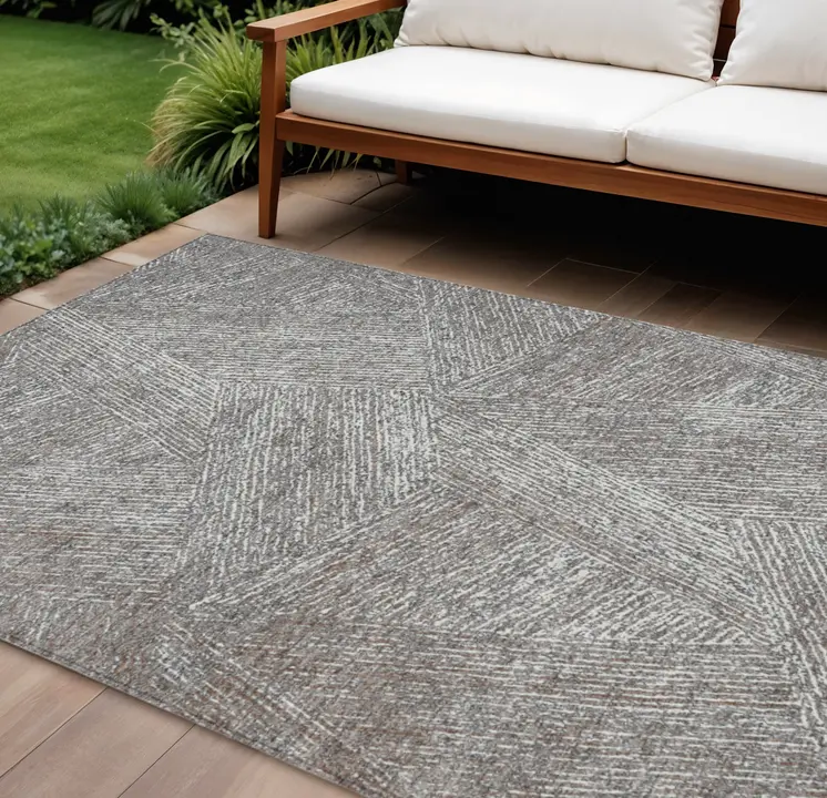 10' X 14' Gray Brown And Ivory Abstract Washable Indoor Outdoor Area Rug