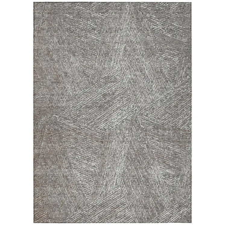 10' X 14' Gray Brown And Ivory Abstract Washable Indoor Outdoor Area Rug