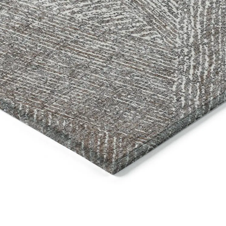 10' X 14' Gray Brown And Ivory Abstract Washable Indoor Outdoor Area Rug