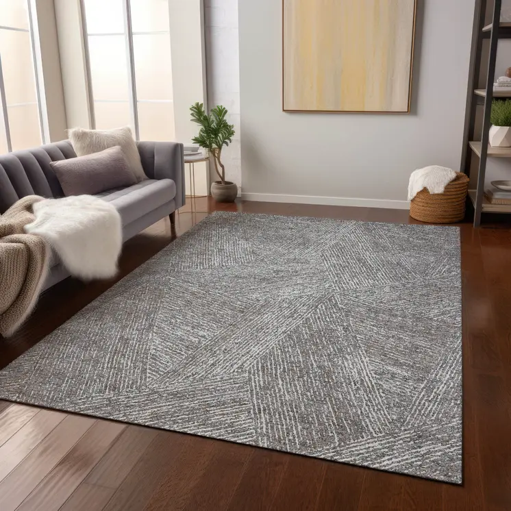 10' X 14' Gray Brown And Ivory Abstract Washable Indoor Outdoor Area Rug