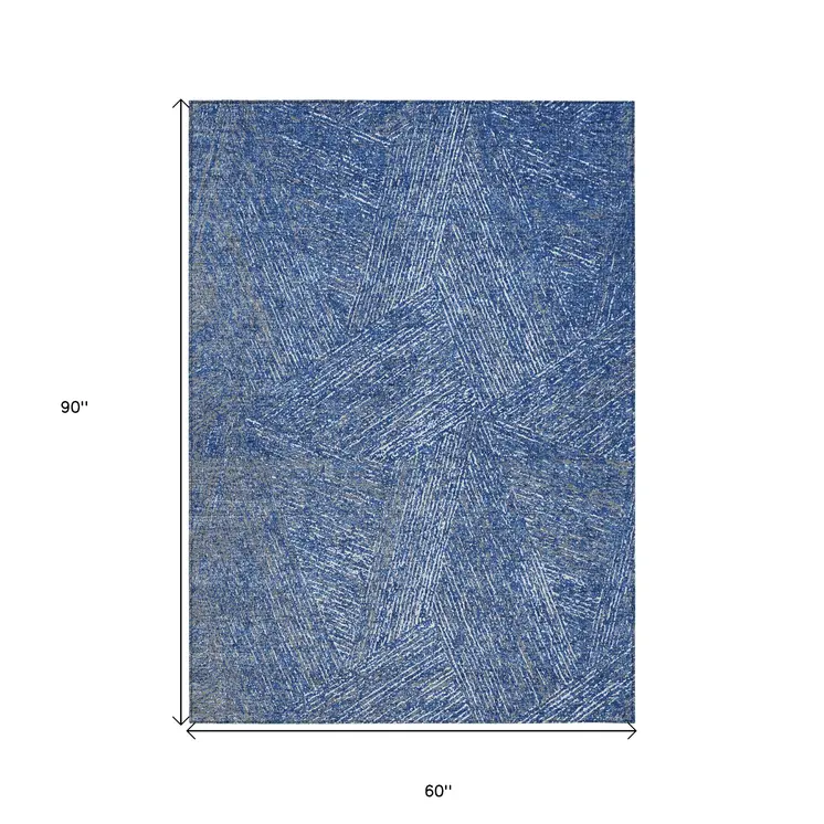 5' X 8' Navy Blue Gray And Ivory Abstract Washable Indoor Outdoor Area Rug
