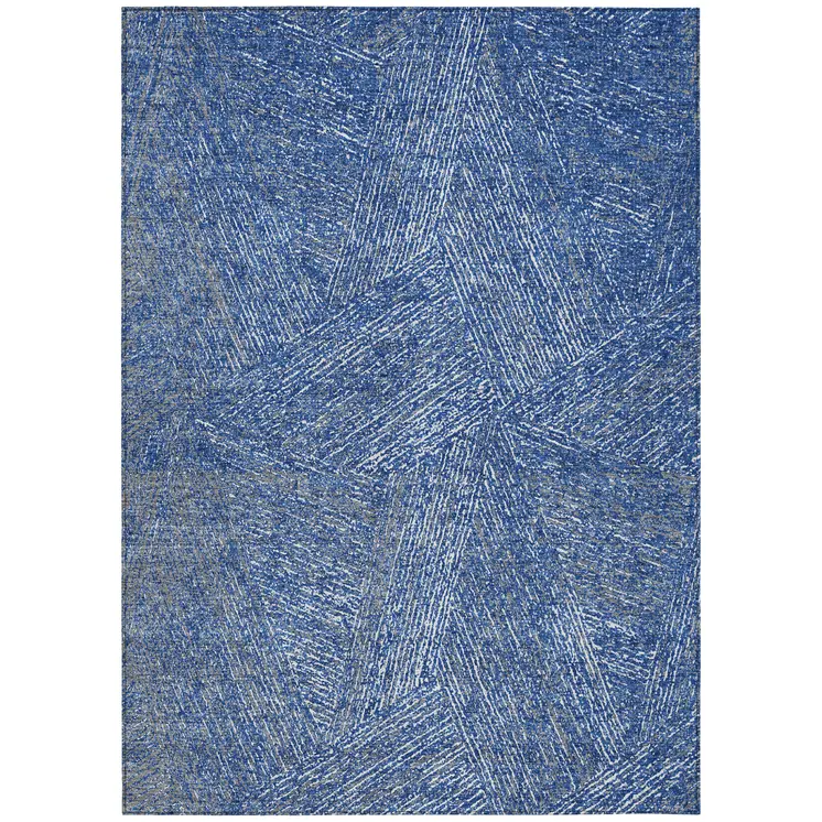5' X 8' Navy Blue Gray And Ivory Abstract Washable Indoor Outdoor Area Rug