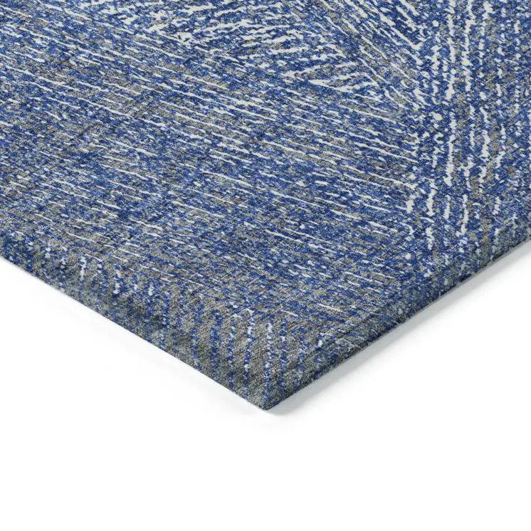 5' X 8' Navy Blue Gray And Ivory Abstract Washable Indoor Outdoor Area Rug