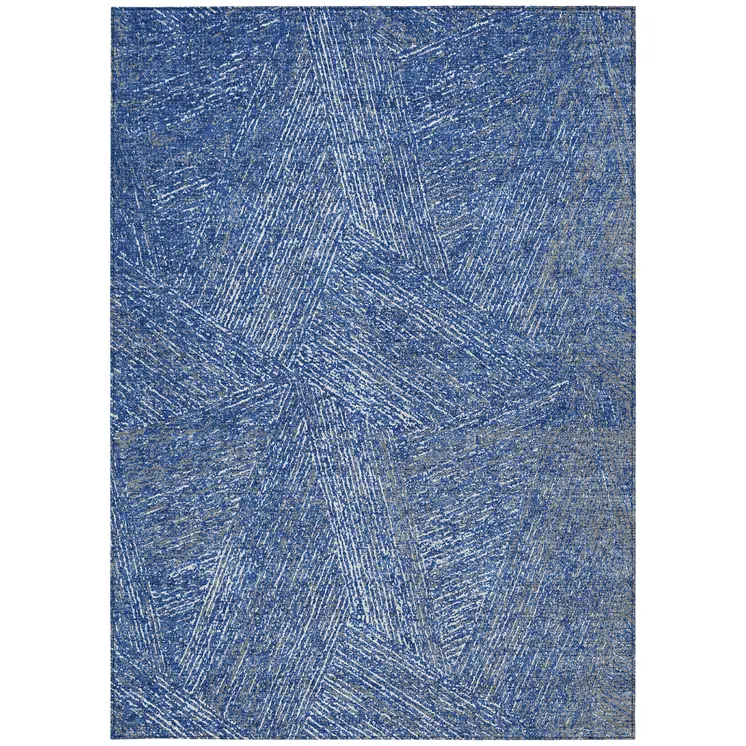 5' X 8' Navy Blue Gray And Ivory Abstract Washable Indoor Outdoor Area Rug