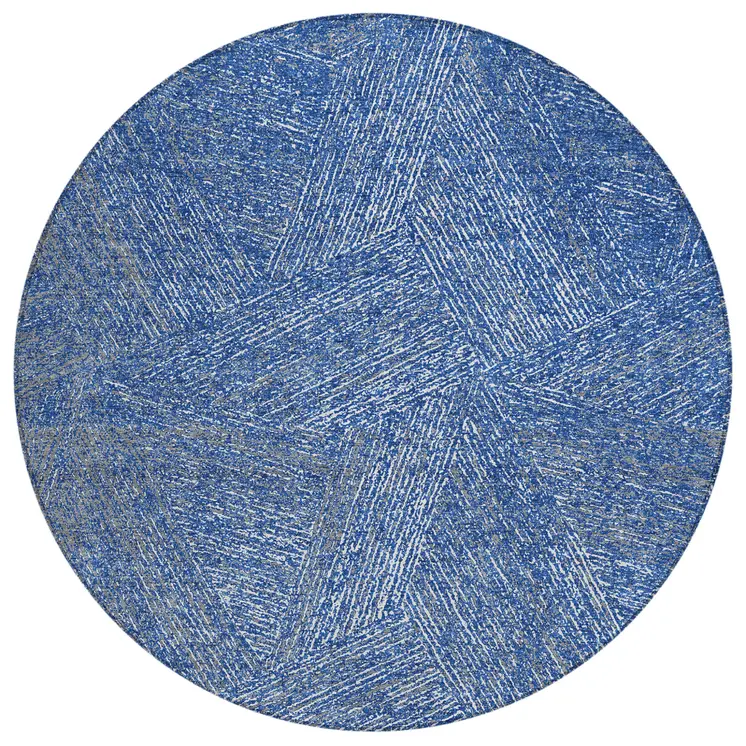 8' Navy Blue Gray And Ivory Round Abstract Washable Indoor Outdoor Area Rug