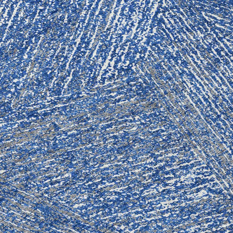 8' Navy Blue Gray And Ivory Round Abstract Washable Indoor Outdoor Area Rug