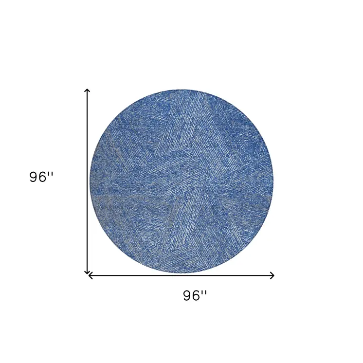 8' Navy Blue Gray And Ivory Round Abstract Washable Indoor Outdoor Area Rug