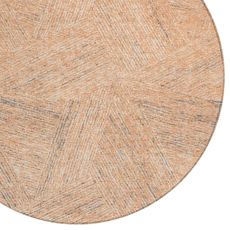 8' Peach Blue And Ivory Round Abstract Washable Indoor Outdoor Area Rug
