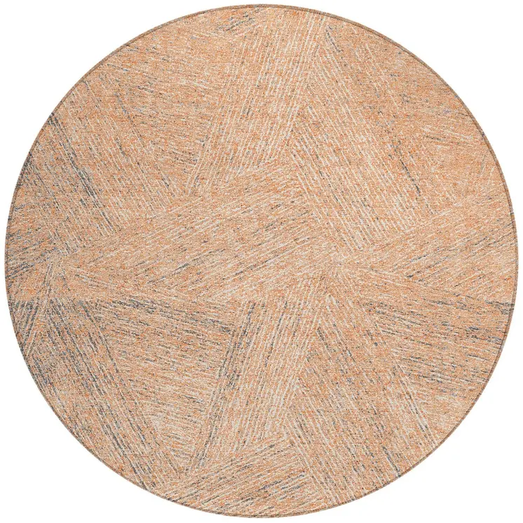 8' Peach Blue And Ivory Round Abstract Washable Indoor Outdoor Area Rug