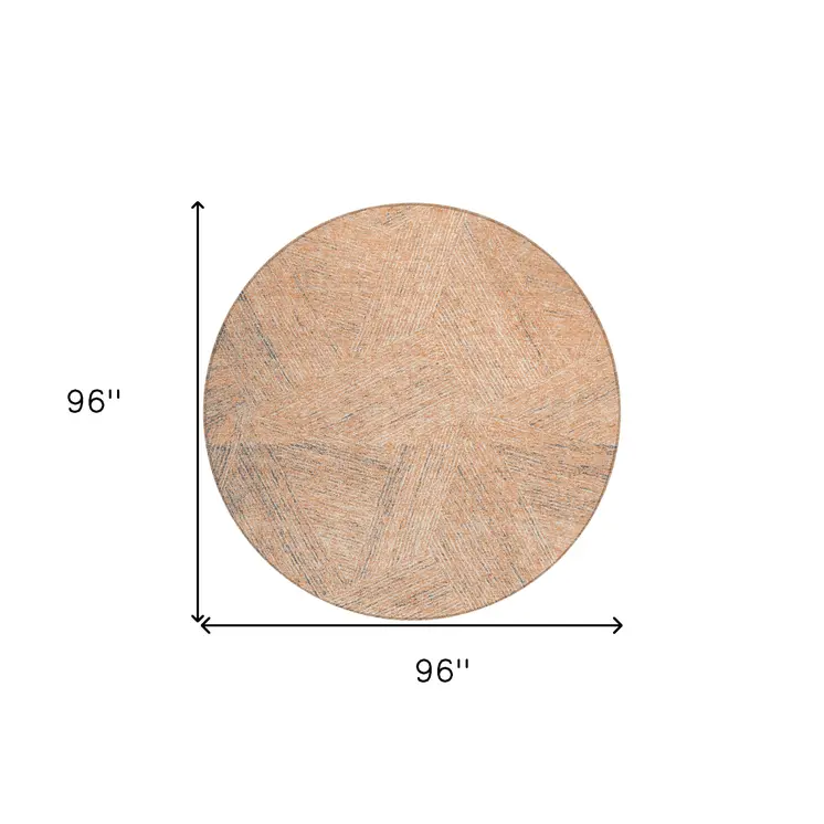 8' Peach Blue And Ivory Round Abstract Washable Indoor Outdoor Area Rug