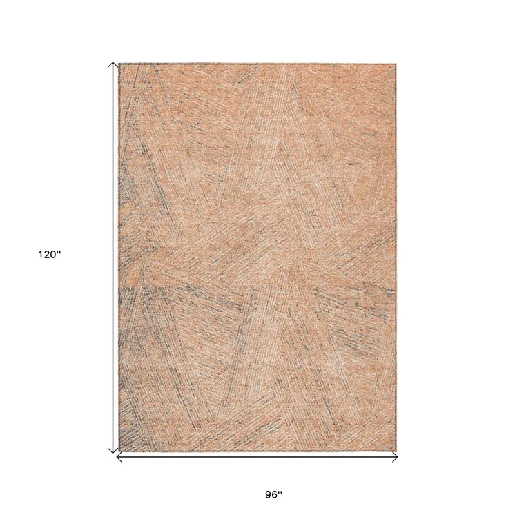 8' X 10' Peach Blue And Ivory Abstract Washable Indoor Outdoor Area Rug
