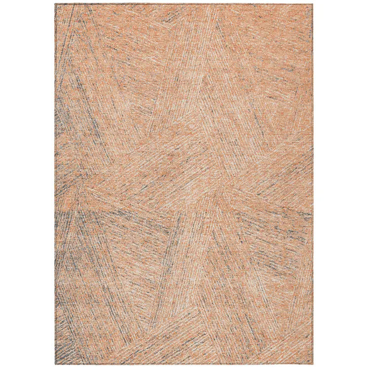8' X 10' Peach Blue And Ivory Abstract Washable Indoor Outdoor Area Rug