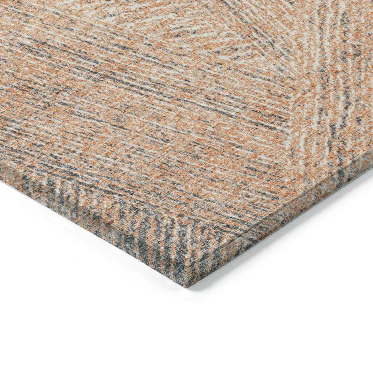 8' X 10' Peach Blue And Ivory Abstract Washable Indoor Outdoor Area Rug
