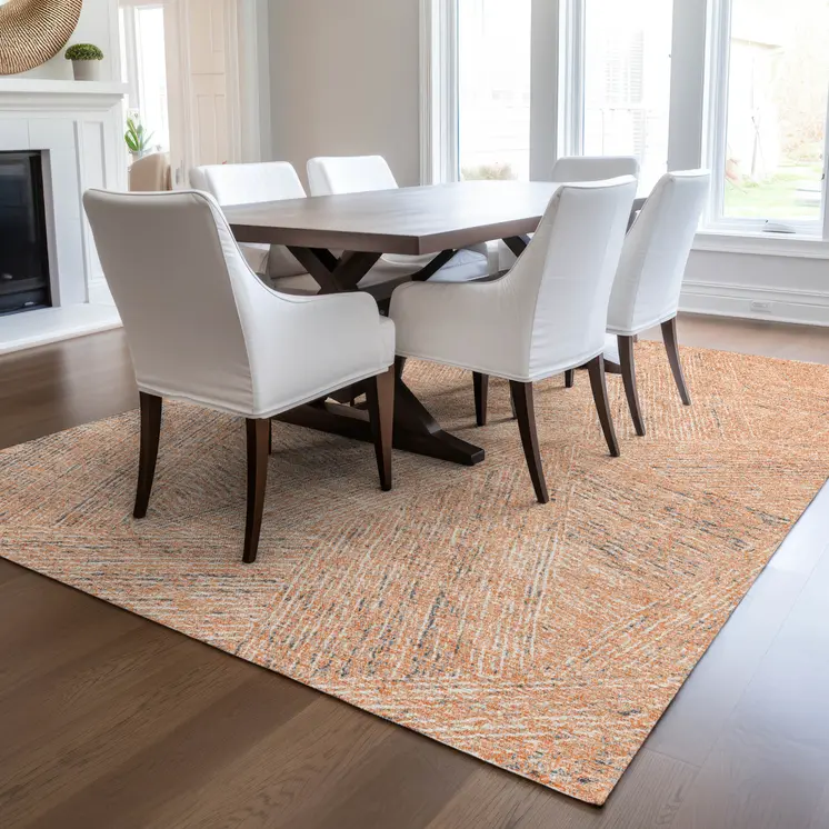8' X 10' Peach Blue And Ivory Abstract Washable Indoor Outdoor Area Rug