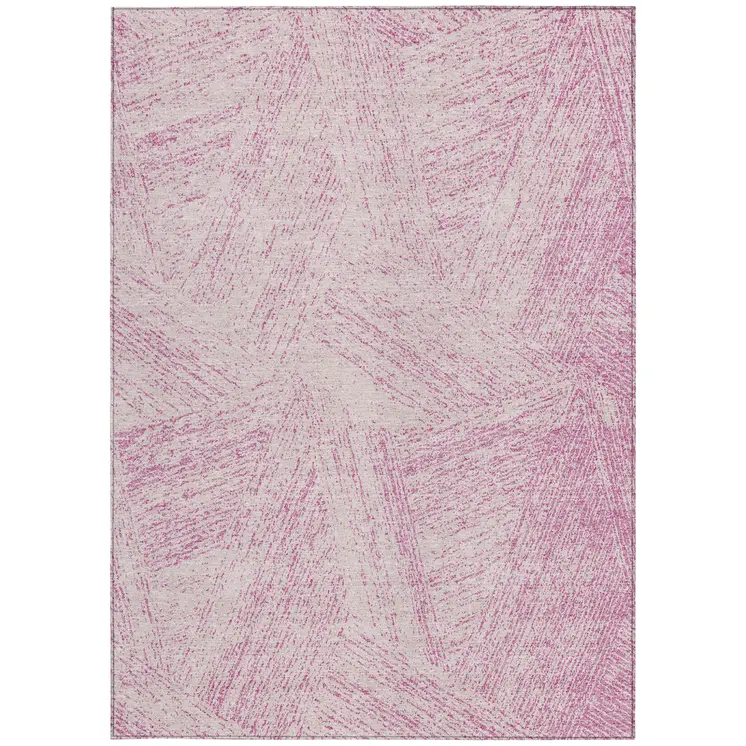 3' X 5' Pink And Ivory Abstract Washable Indoor Outdoor Area Rug